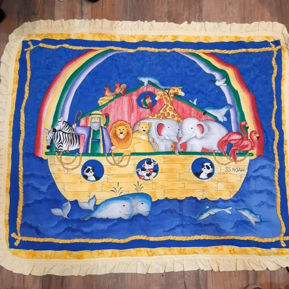 Vintage Noah's Ark baby Quilt Handmade Nursery Bedding‎ Primary colors Patchwork